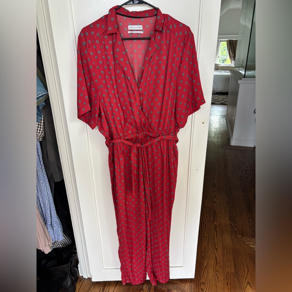 Urban Outfitters Red Patterned Jumpsuit